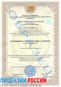 Образец сертификата соответствия аудитора №ST.RU.EXP.00006191-3 Увельский Сертификат ISO 50001